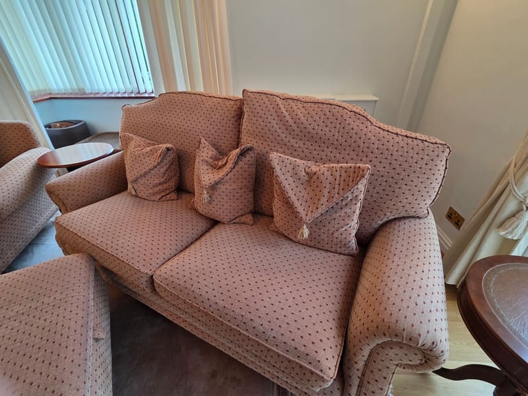 Two, two seater sofas and large foot stool 