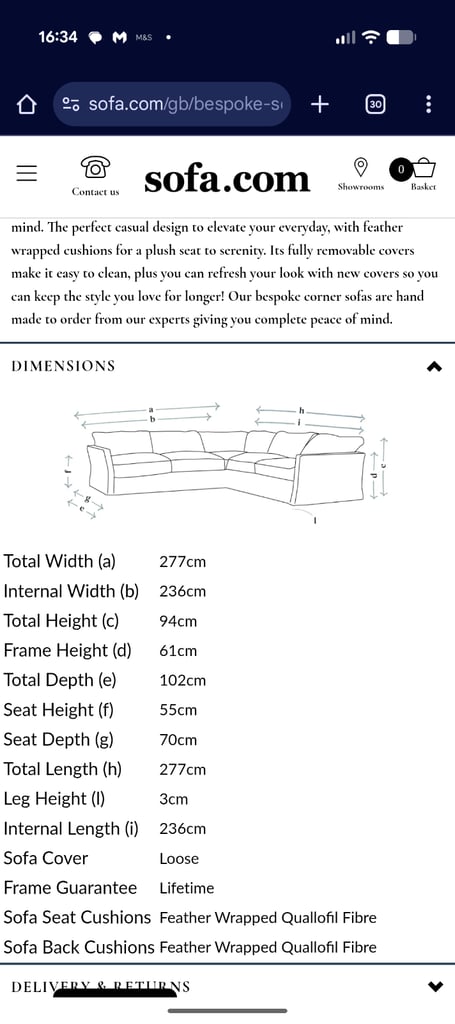 ONO..Stunning superior corner sofa, light blue quality feather filled and foam sofa