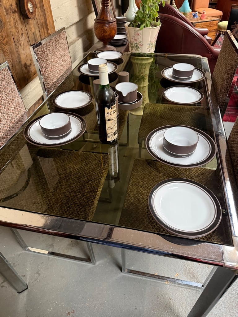 Mid-Century Italian F.lli Orsenigo Chrome & Smoked Glass Dining Suite