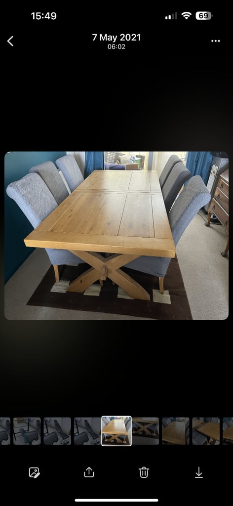 image for Solid oak large rectangle table with extension and 6 chairs