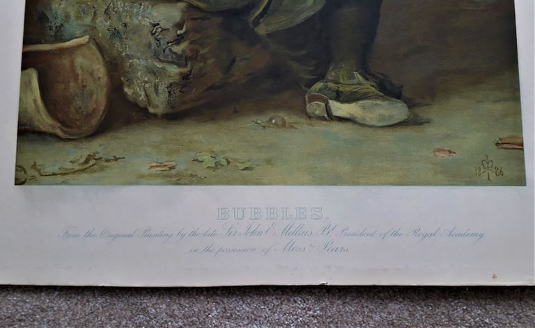 BUBBLES PEARS SOAP VINTAGE (1886) JOHN EVERETT MILLAIS'S PRINT IN ORIGINAL FRAME