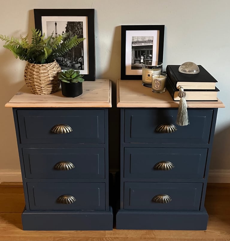 Handpainted pine bedside drawers