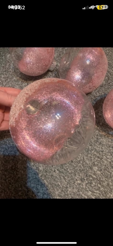 NEW SET OF 4 PINK GLITTER LARGE CHRISTMAS TREE BAUBLES
