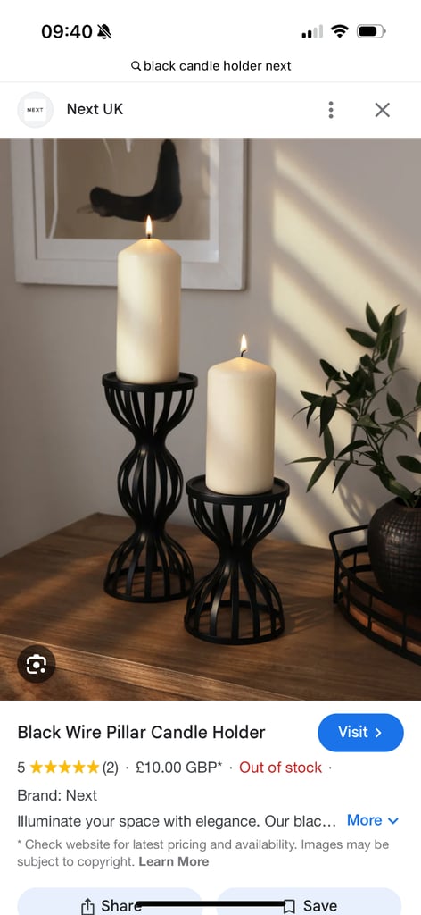 Black metal candle holder by Next 