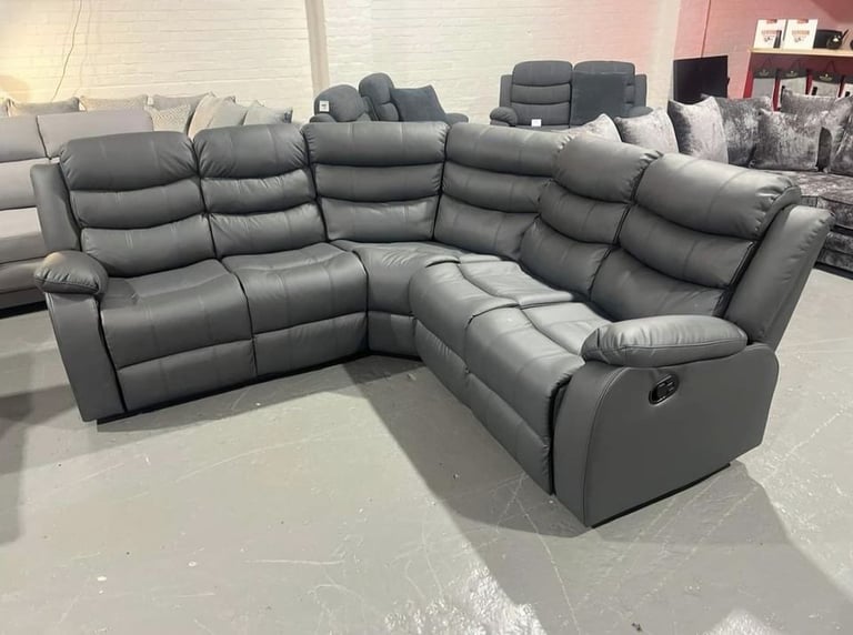 image for Stylish Leather Roma Recliner Corner Sofa + 3+2 Seater >> 35% Discount >> Fast Delivery >>>>>