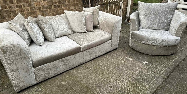 image for Crushed velvet sofa with swivel chair