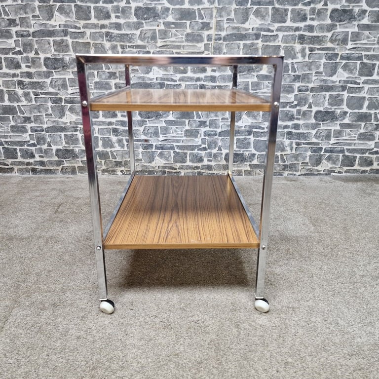 Vintage Chrome & Wood Effect Drinks Trolley on Castors