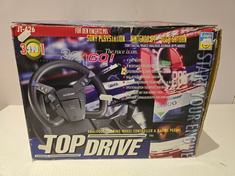 Logic 3 Top Drive Retro Analogue Steering Wheel Controller and Racing Pedals