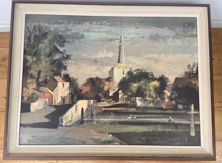 image for Large, Vintage, Mid Century, Rowland Hilder, framed print of Eynsford, Kent