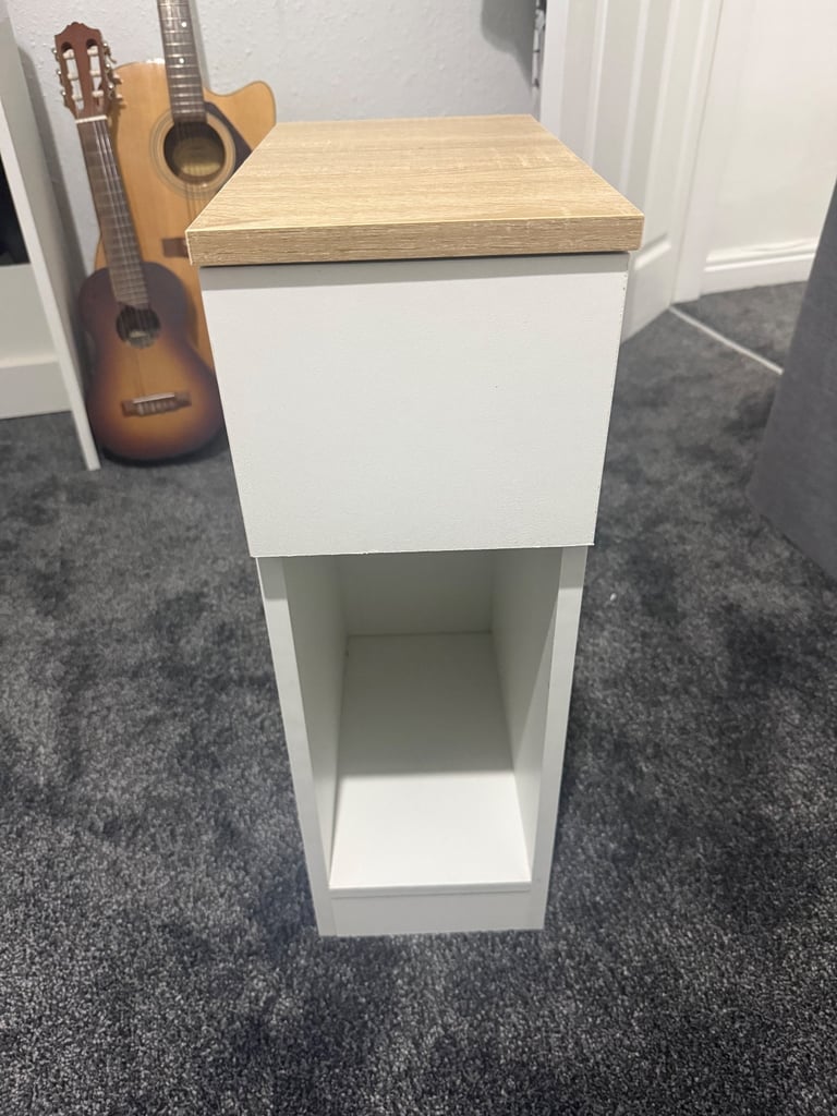 image for 2x Slim Narrow Bedside Side Table with Drawer 20cm Wide White