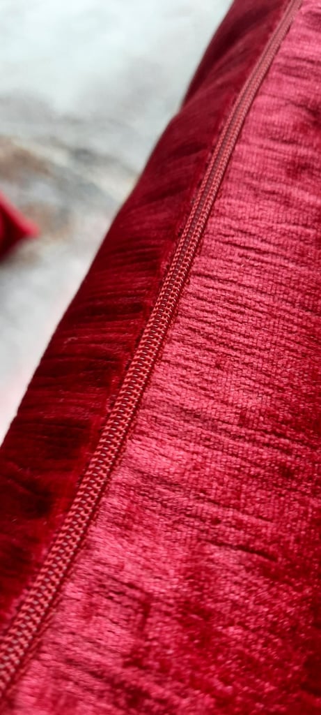 4 New Red Cushions from Dunelm Mill, 43x43cm, 17x17", Velour, Slight Shimmer, RRP £8+£5 each