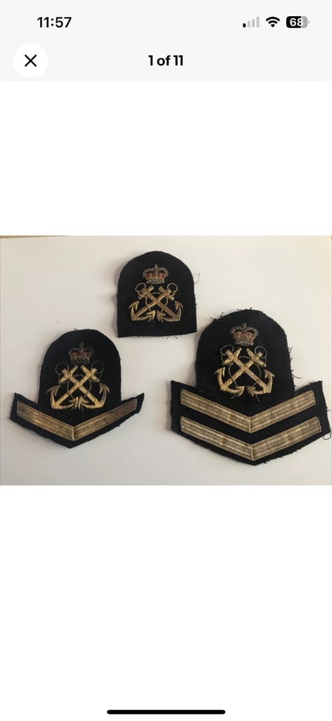 image for Royal Navy RN Bullion Embroidered Petty Officer Rank Patch Badges Queens Crown.