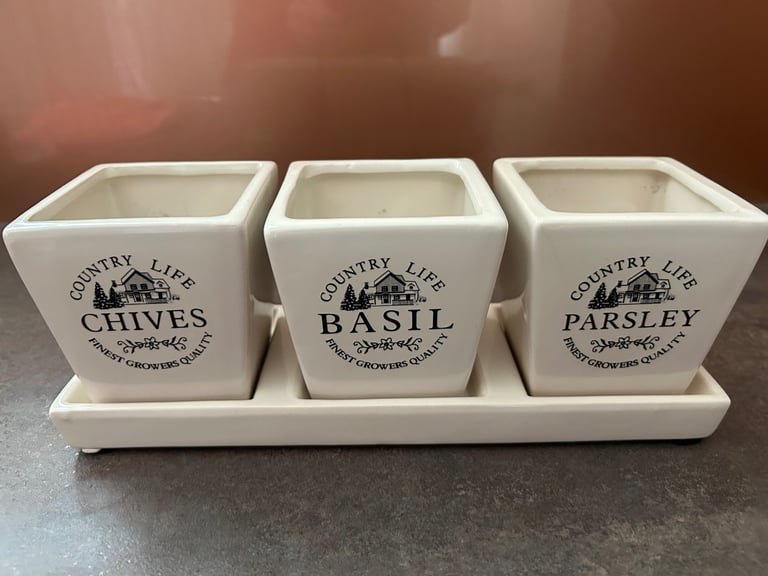 image for Vintage Ceramic Indoor Herb Planter with Tray