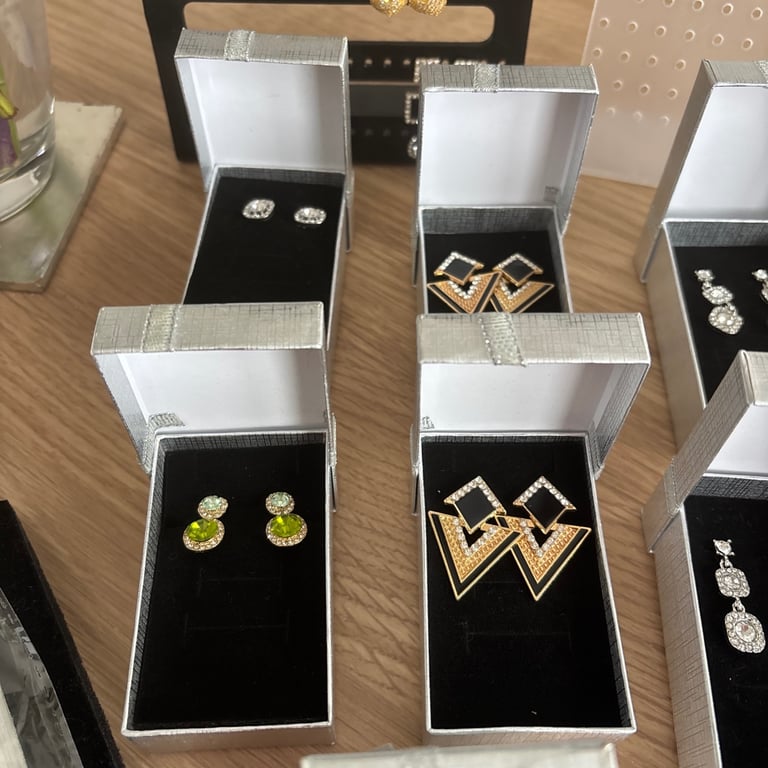 Large Costume Jewellery Bundle Silver & Gold Tone Earrings and Rings 29 items 