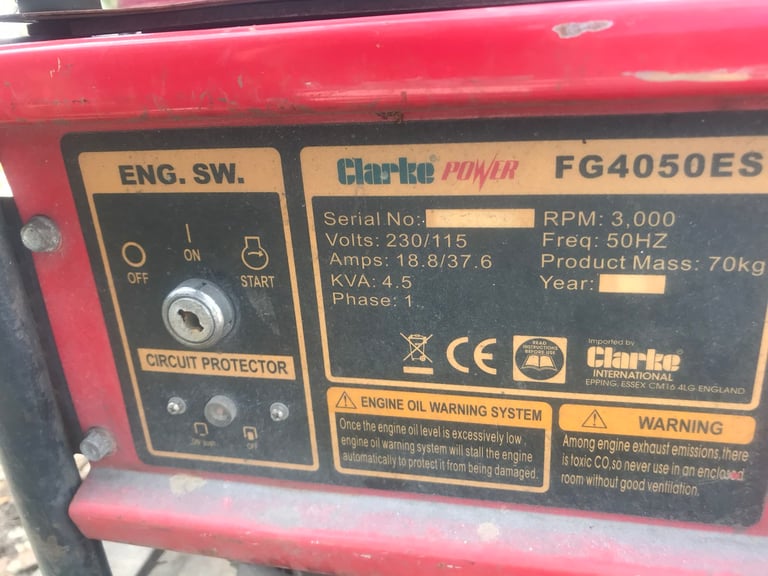 Clarke FG4050ES 4.5 kVA Portable Petrol Generator 