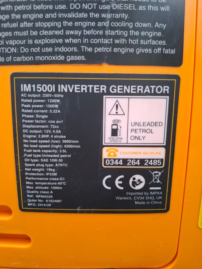 Petrol generator 1500W inverter generator puer sinewave Impax iM1500i