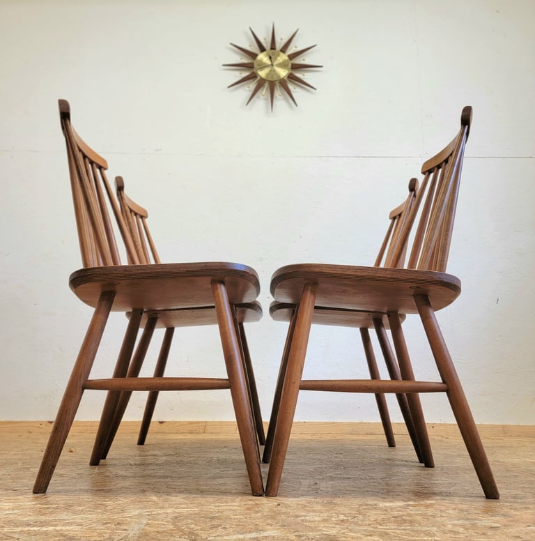 Set 4 x Retro 70s IKEA Tellus Teak Finish Dining Chairs - Mid Century G-Plan Era
