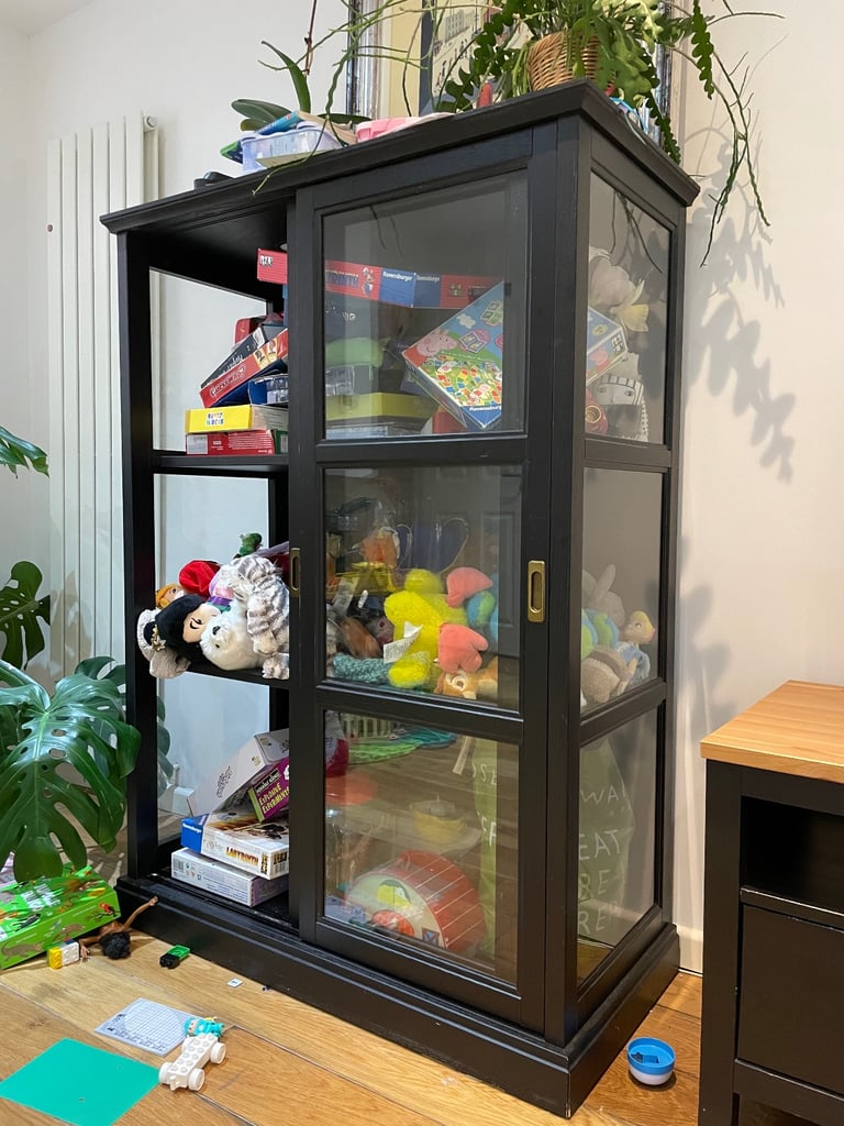 IKEA display cabinet storage, in black, with sliding door