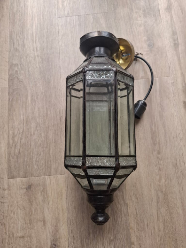 image for ornate black metal and glass ceiling lantern