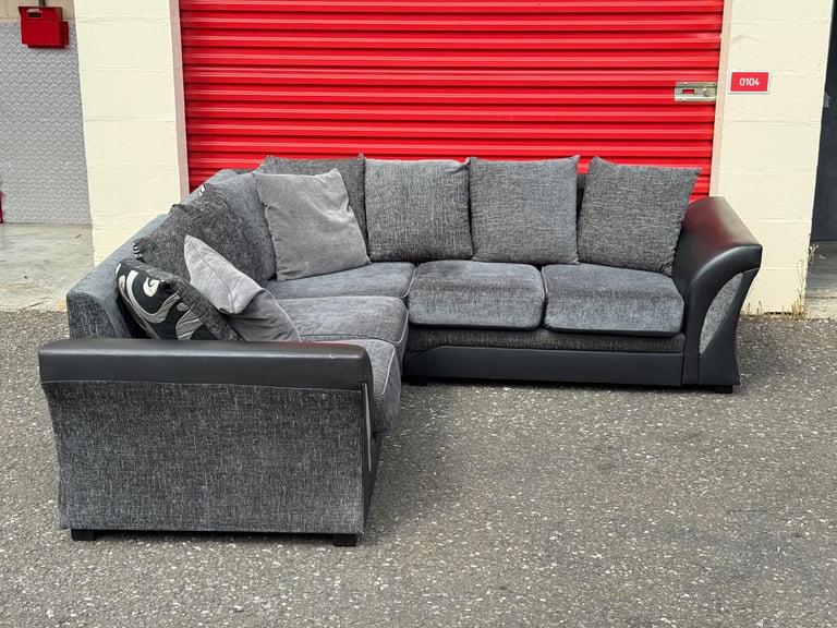 Delivery Available - Grey & Black Corner Sofa