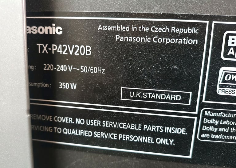 Panasonic TX-P42V20B 42 inch Plasma TV, in very good condition