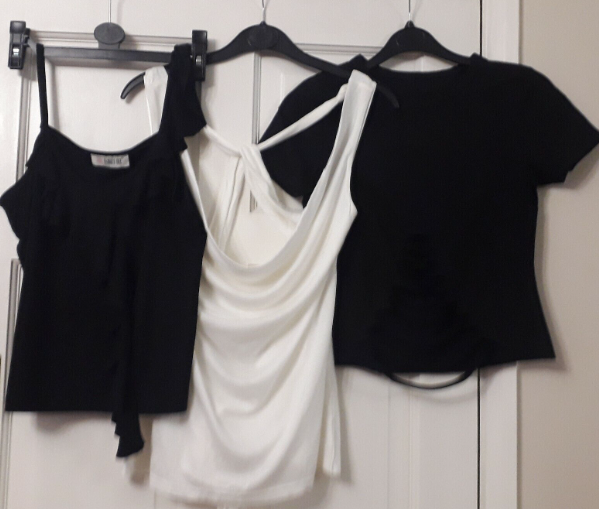 MULTI-BUY - 3 X LADIES (FRILLY, COWL & CUT AWAY) TOPS, SIZE 10/12, BRAND NEW