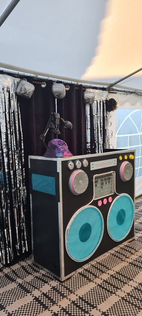 DJ disco booth and mixer deck