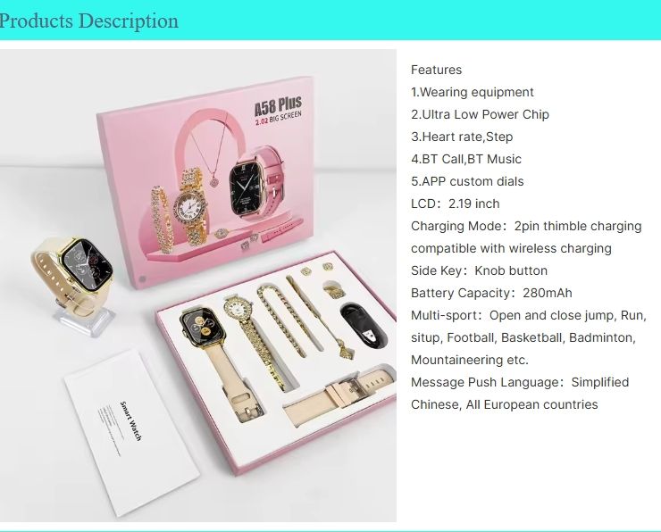 A58 plus 2.02 big screen ladies smart watch gift set gold strap or pink strap set available