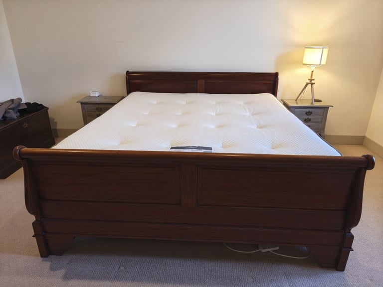 image for Super king wooden sleigh bed