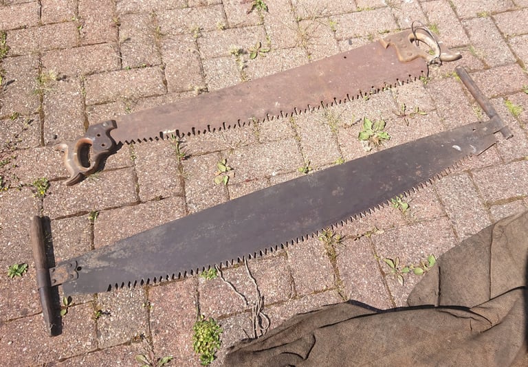 two Double handed Rip Saw Vintage Antique 
