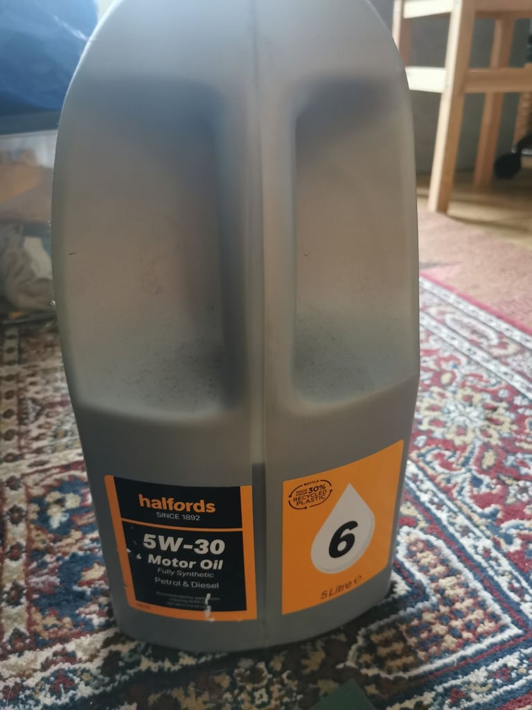 Half full 5L Halfords motor oil 5W-30 