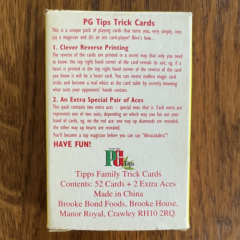 Pack/deck box of vintage PG Tips Tipps Family Trick Cards, Brooke Bond. Complete. £3 ovno. 