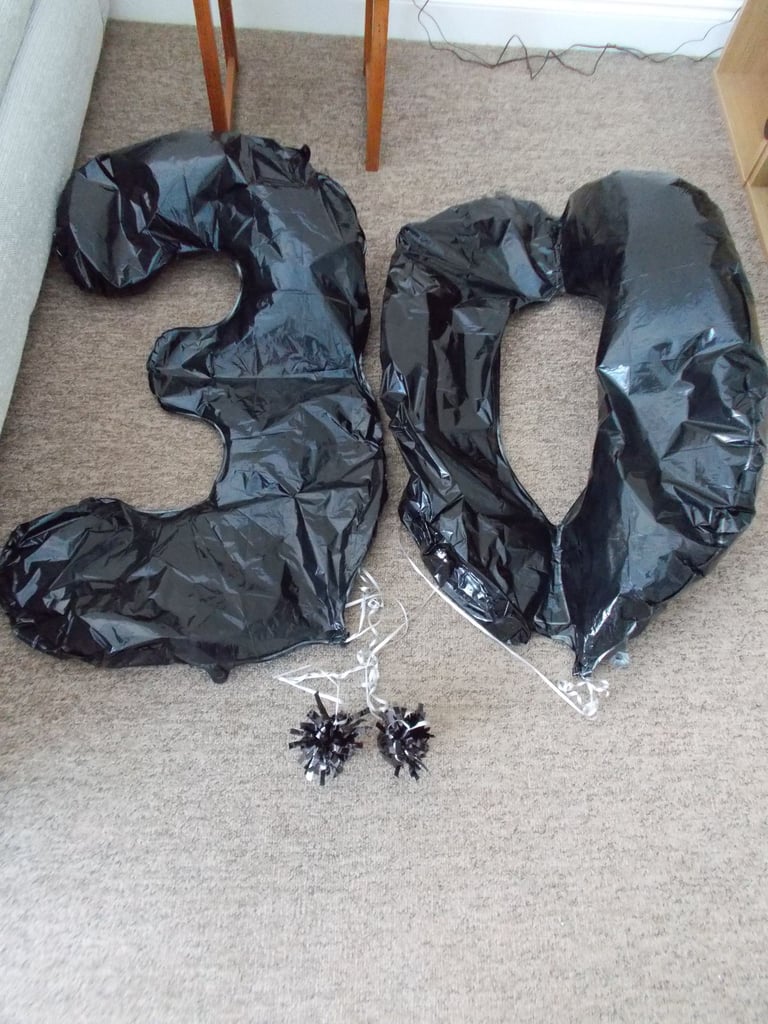 Black Helium Balloons 30th - deflated