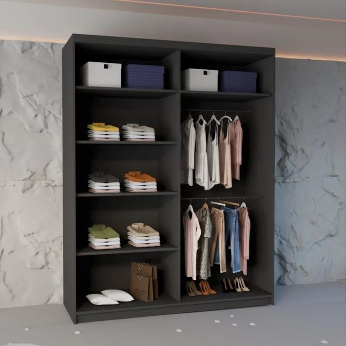 Brand New - Ringo Mirror Sliding Door Wardrobe - Black - SAME/NEXT DAY DELIVERY