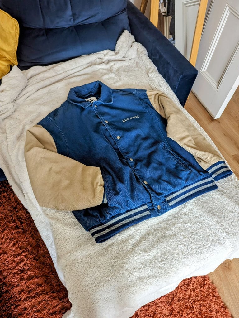 BDG Cobalt Corduroy Varsity Jacket - blue and beige