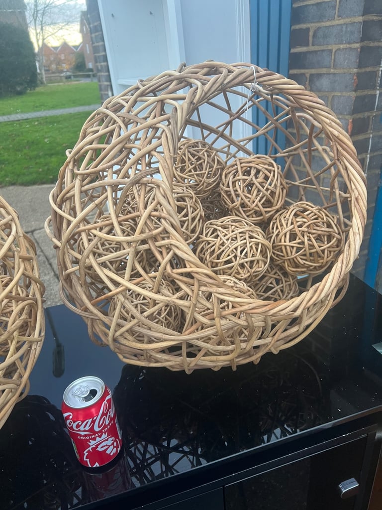 Pair of Large (50cm) Unique Rattan Balls & 18 smaller balls (9cm)