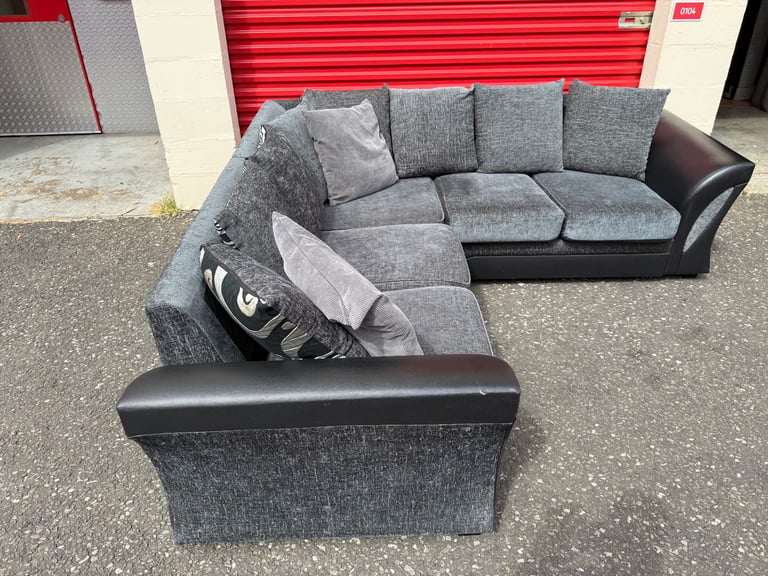 Delivery Available - Grey & Black Corner Sofa