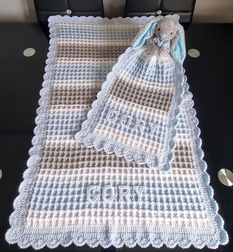 Crochet Baby Blanket, Personalised, Boys and Girls colours available