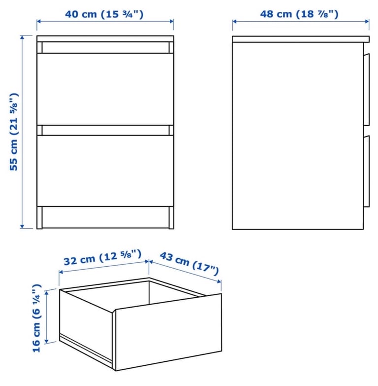 IKEA MALM White Stained Oak Veneer - Selling as a Pair