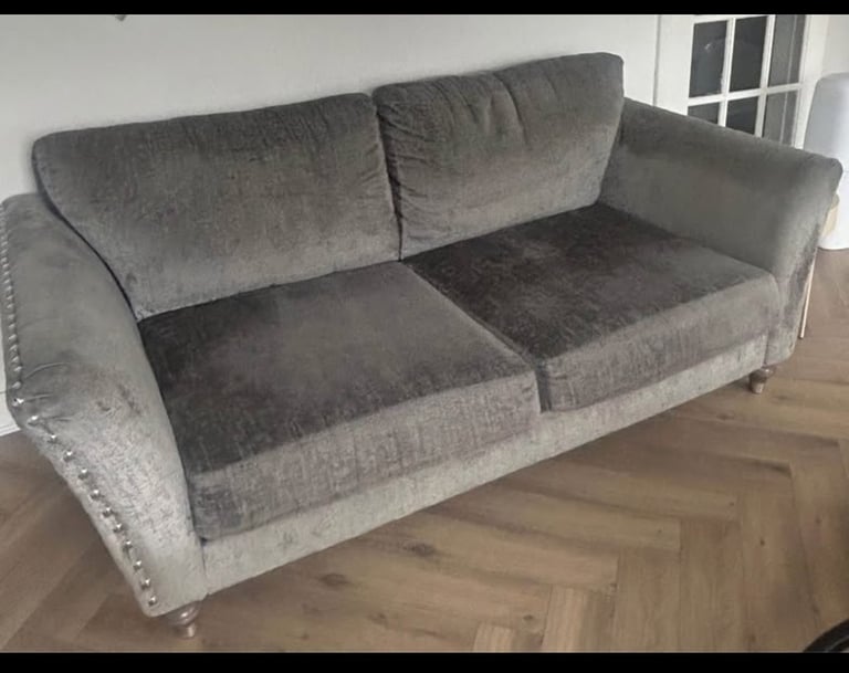 DFS Silver/Grey studded 3 seater sofa x 2