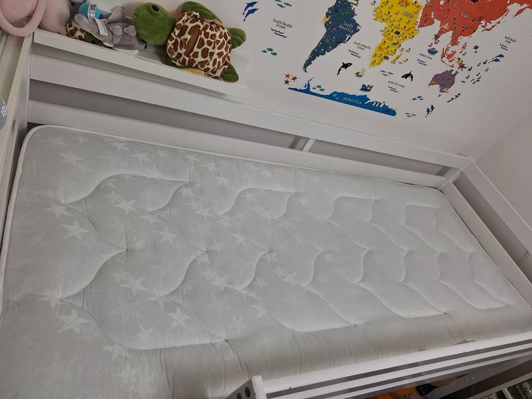 Mid sleeper shorty child bed frame white with kids mattress