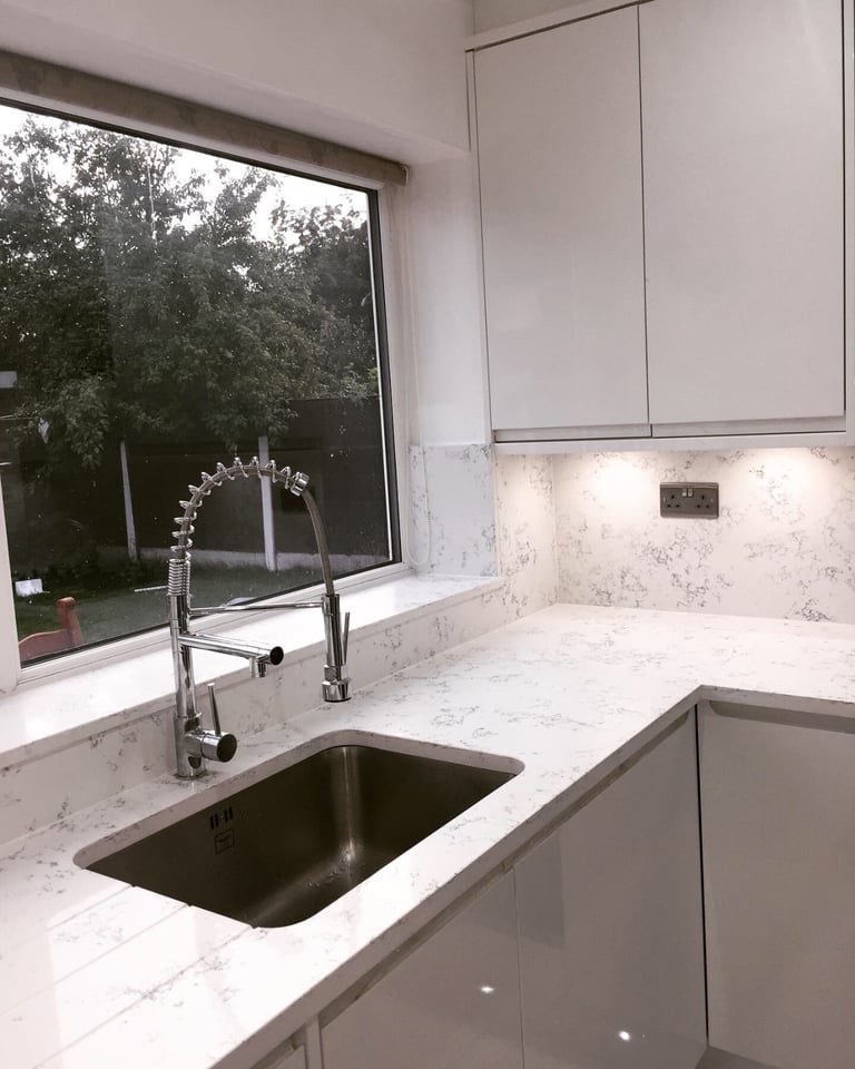 New Fitted Kitchen Cabinets-Units-Carcass J Pull White Gloss Handleless Kitchen Doors