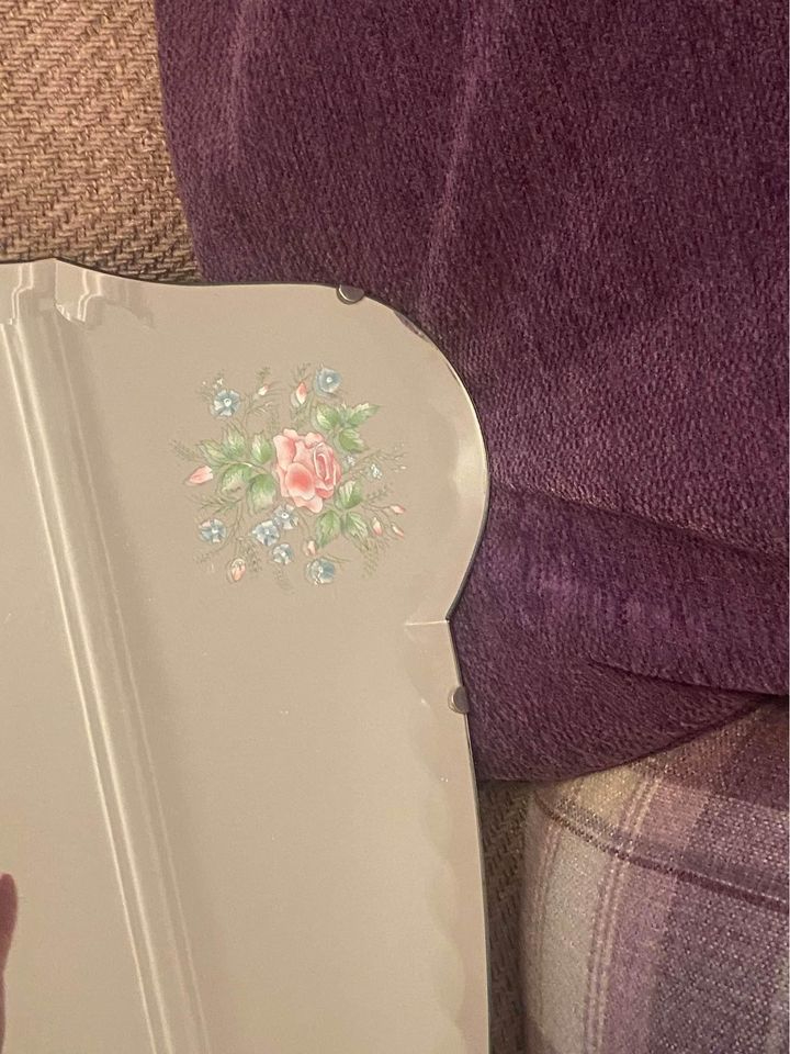 Vintage mirror 21x 12 inch small with small flower detail 