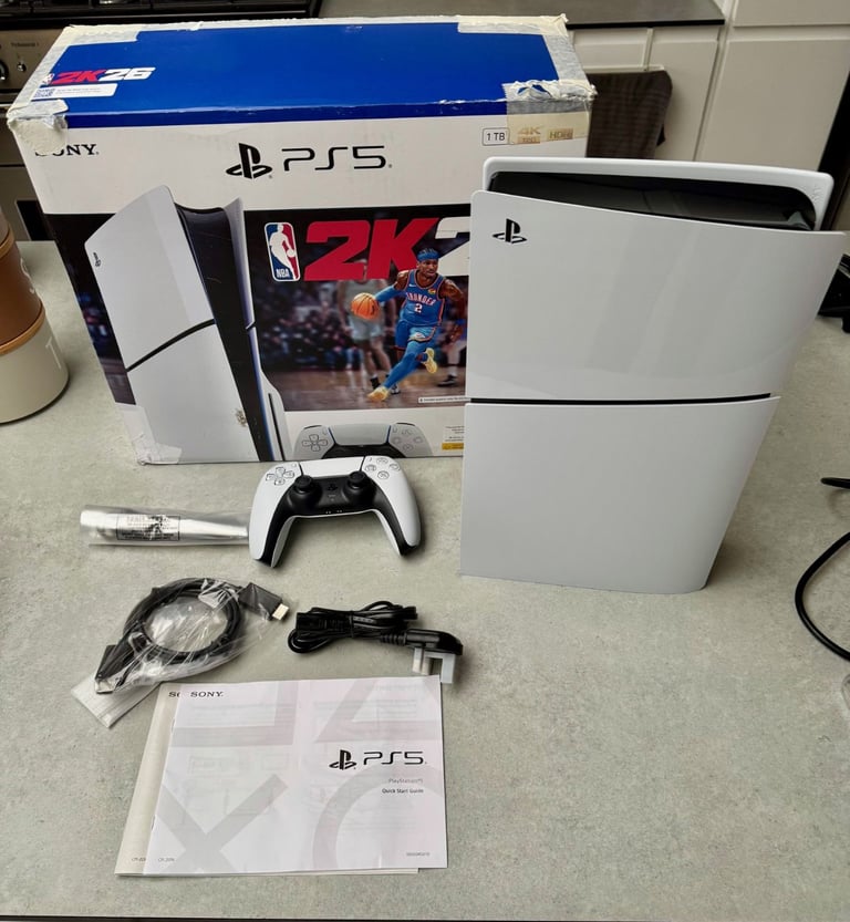 image for Sony PlayStation 5 PS5 Slim 1TB SSD White Game Console Disc Edition + DualSense Controller