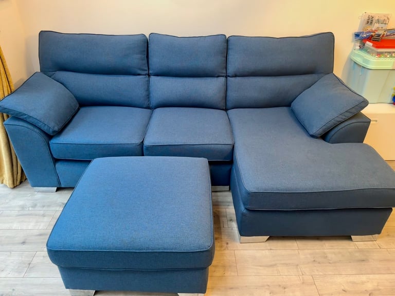 NEXT Stamford High Back Medium Corner Chaise Sofa / Couch AND Storage Footstool