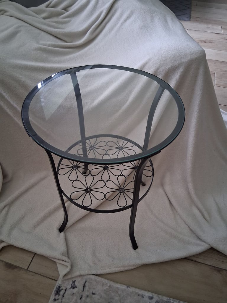 image for Side Table Black with Glass Top