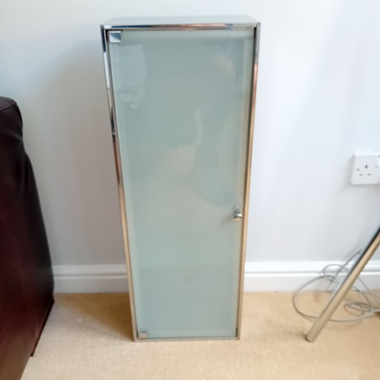 image for Frosted glass metal storage unit with 2 shelves