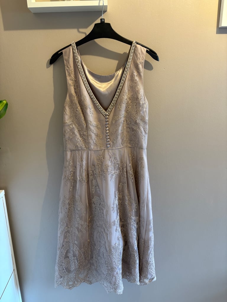 Monsoon taupe evening dress uk size 10