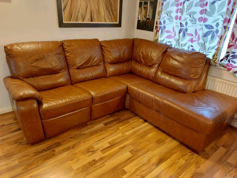 Ikea brown corner sofa genuine leather | in Littleover, Derbyshire | Gumtree