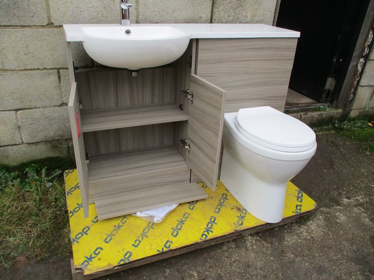LH Combination FloorstandingVanity Unit In Driftwood